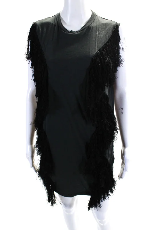 Weekend Special ACNE Studios Women's Round Neck Sleeveless Fringe A-Line Mini Dress Black Weekend Special ACNE Studios Women's Round Neck Sleeveless Fringe A-Line Mini Dress Black