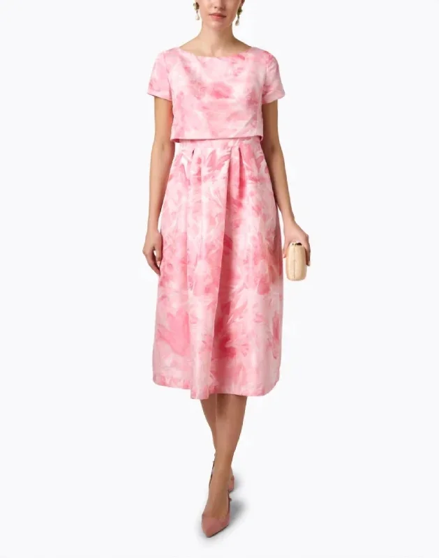 Great Deals Floral Jacquard Popover Top Midi Dress In Coral Pink