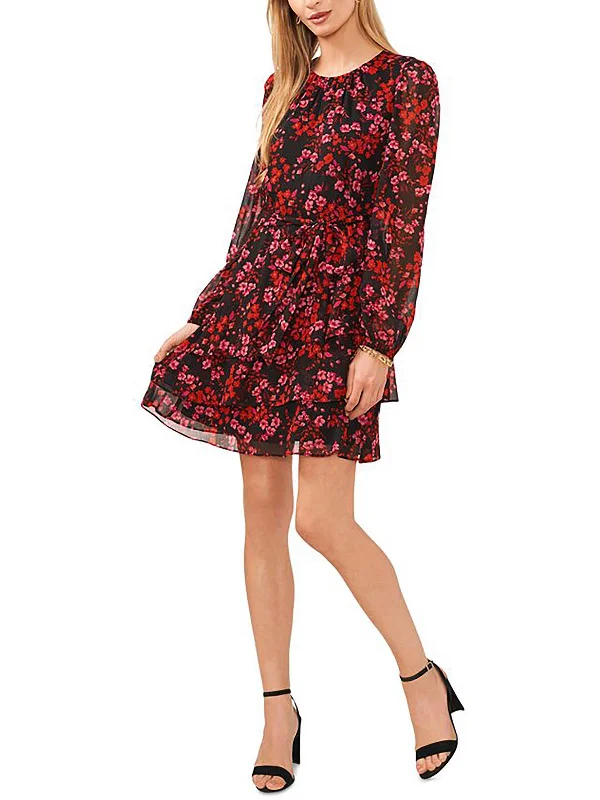 Weekend Flash Sale Womens Floral Print Chiffon Midi Dress