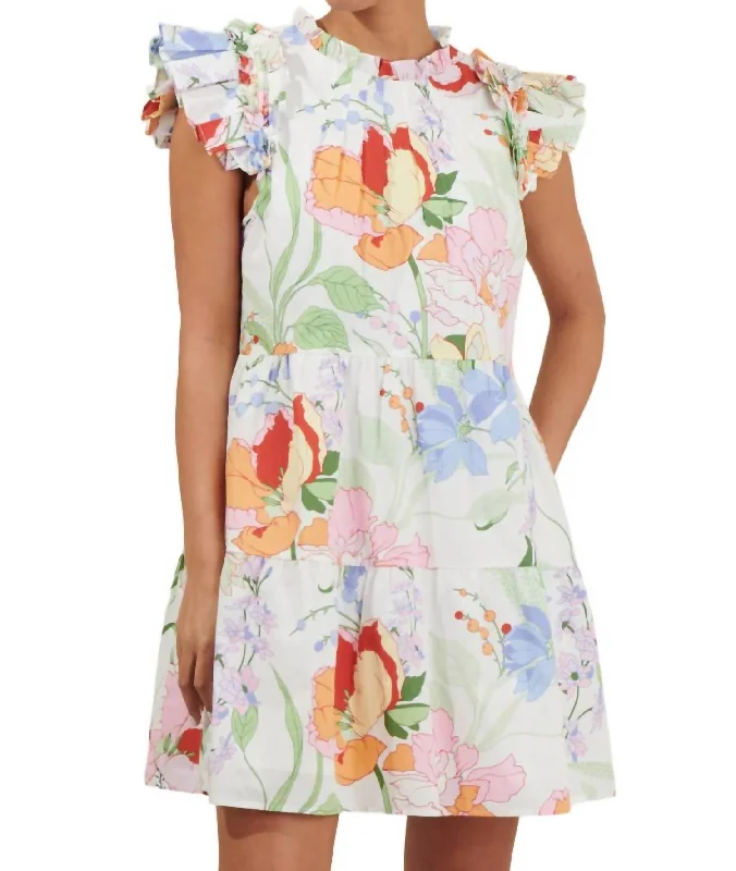 Clearance Sale Juliet Floral Garden Lauren Shift Mini Dress In White Multi