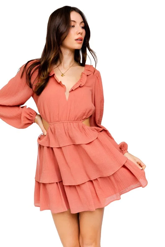 Act Fast Ruffle Detail V-Shape Boning Dress