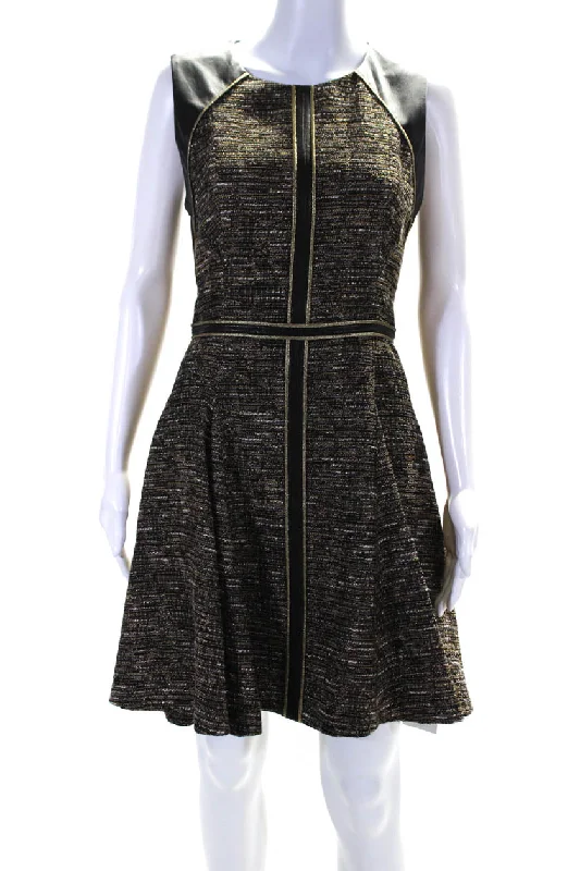 Closeout Sale J. Mendel Womens Tweed Sleeveless A Line Dress Brown Black Cotton