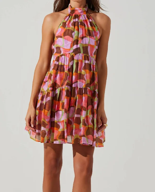 Sale Event Joetta Halter Mini Dress In Red Brown Multicolor