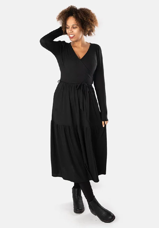 YEAR-End Clearance Deana Black Tiered Hem Midi Dress