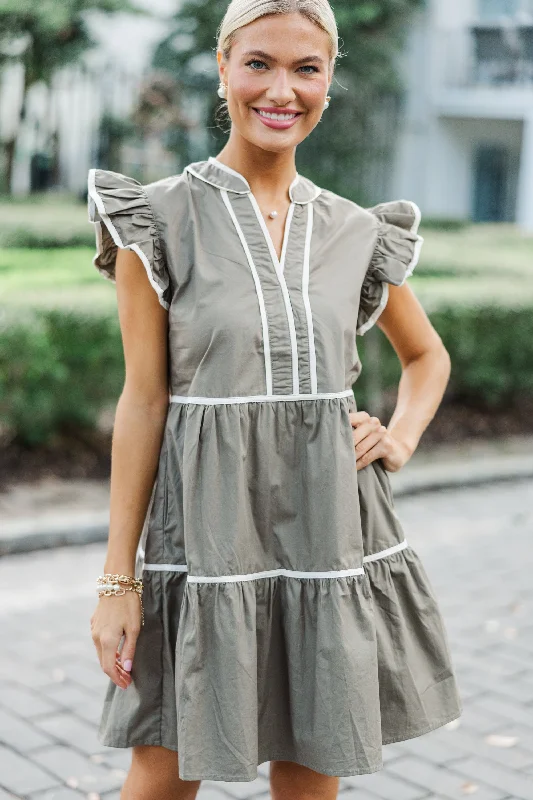 Huge Savings All At Once Olive Green Babydoll Dress