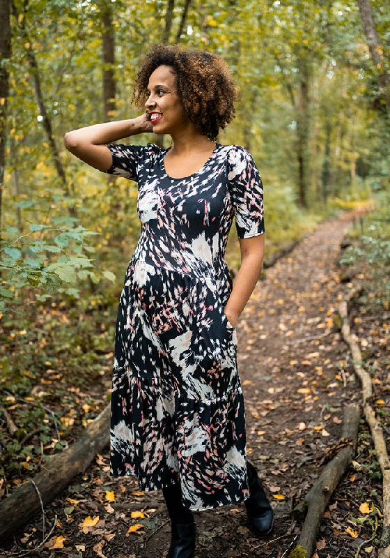 Shop and Save Loana Blurred Animal Print Tiered Hem Midi Dress