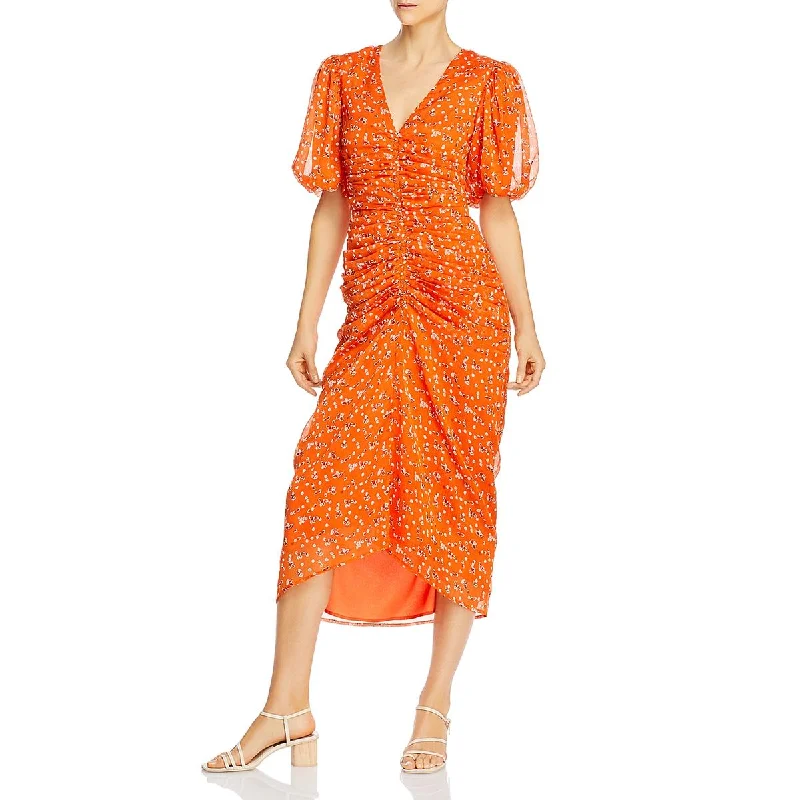 Huge Discounts Womens Floral Gathered Midi Dress