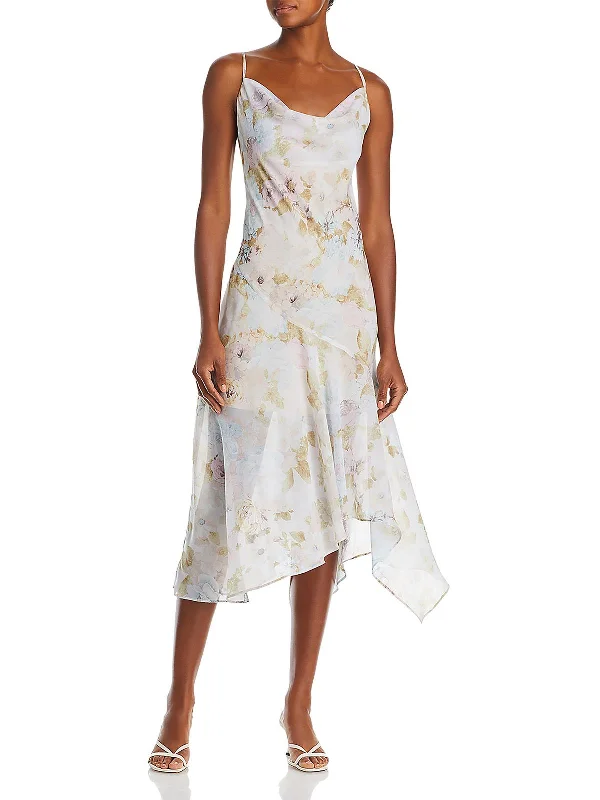 New Arrival Rendezvous Womens Chiffon Cowl Neck Midi Dress