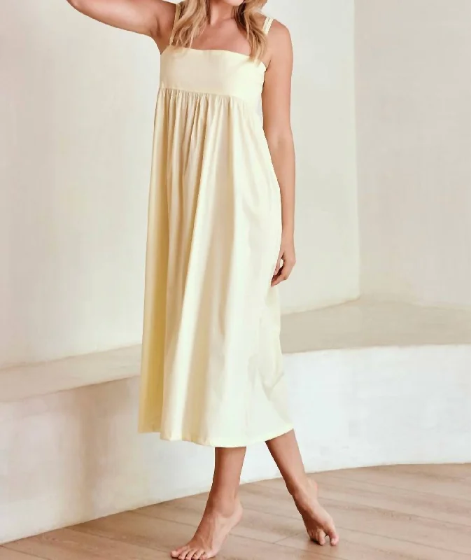Exclusive Deal Spaghetti Strap Midi Dress In Soft Yellow