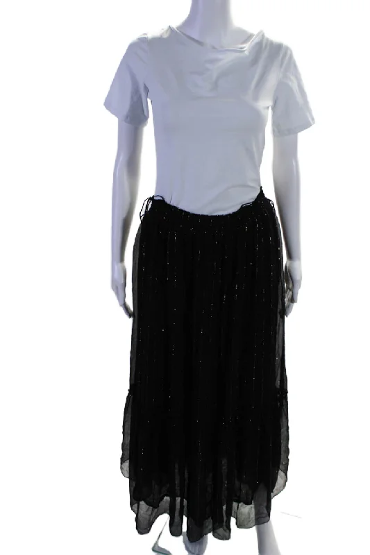 Price Rollback Ulla Johnson Womens Metallic Striped Print Ruched A-Line Maxi Dress Black