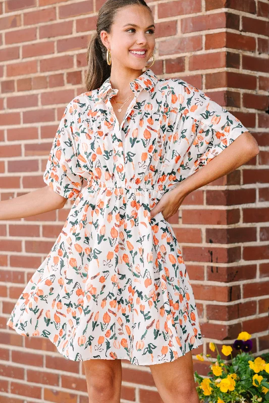 Instant Savings Happy Days Are Here Taupe Floral Dress