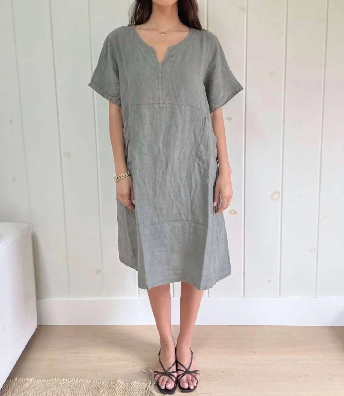 Bargain Blast Julie Linen Dress In Khaki