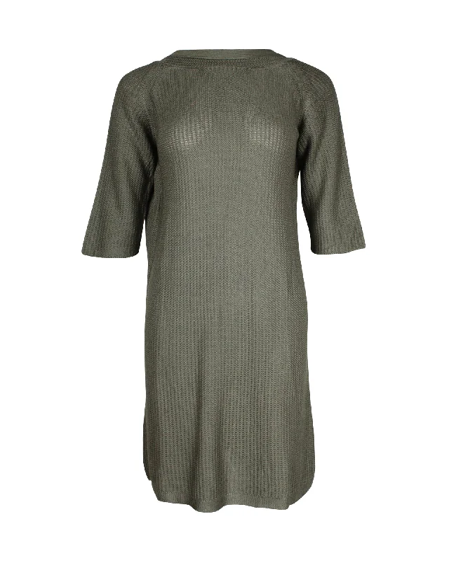 Overstock Sale Hermes Knitted Tunic Knee Length Dress in Green Silk