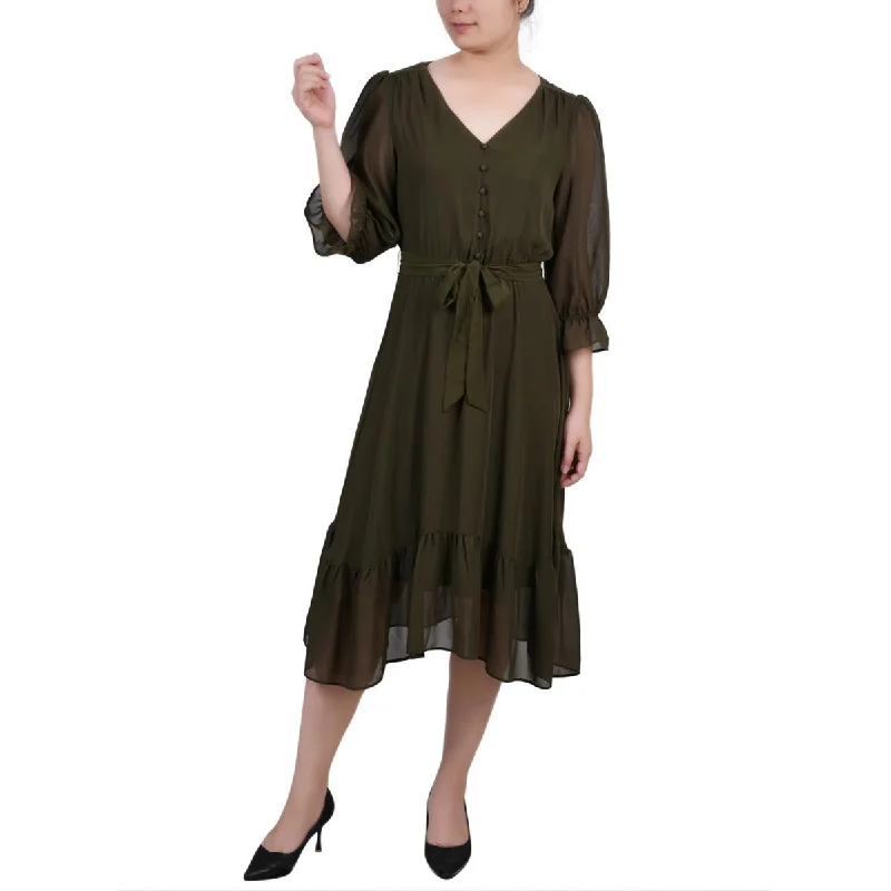Weekend Deal Petites Womens V Neck Back Keyhole Midi Dress