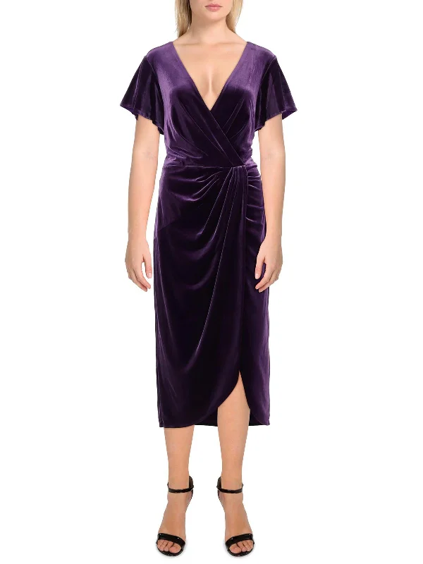 Price Fest Womens Velvet V-Neck Midi Dress