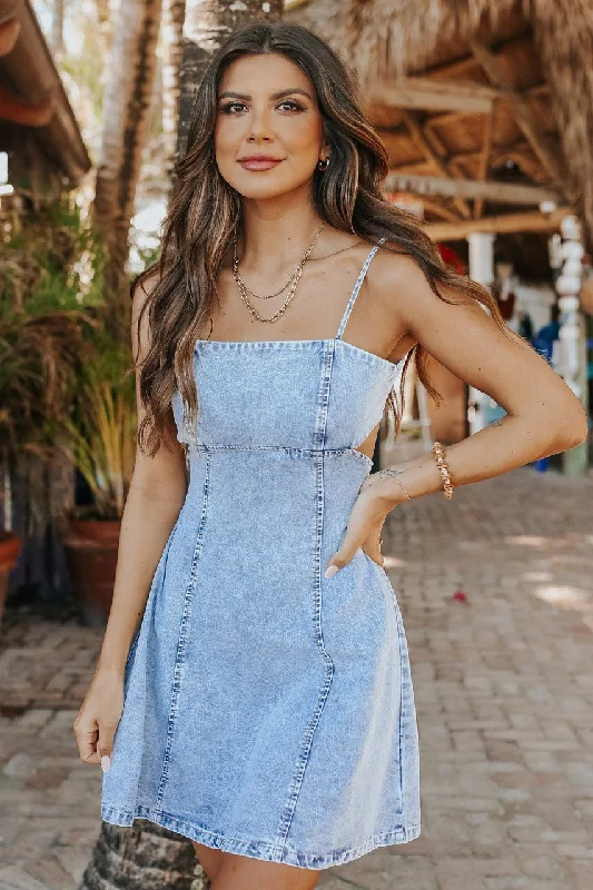 Bonus Savings Square Neck Open Back Denim Dress - FINAL SALE