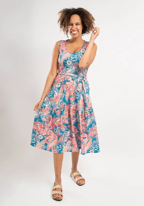 Markdown Madness Lynn Large Paisley Print Tiered Hem Midi Dress