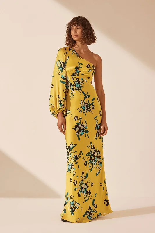 Don't Miss ROMILLY SILK ONE SHOULDER OPEN BACK MAXI DRESS