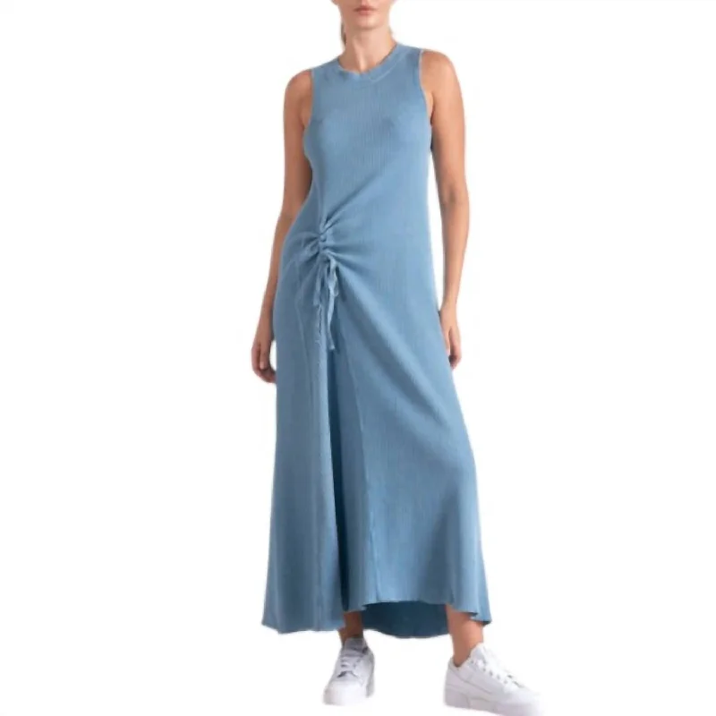 Final Markdown Waffle Knit Cinched Maxi Dress In Blue