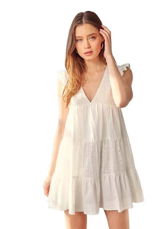 Blowout Sale V-Neck Eyelet Dress