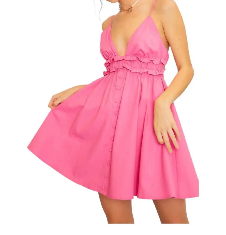 Quick Sale Ruffle Self Tie Dress In Barbie Pink