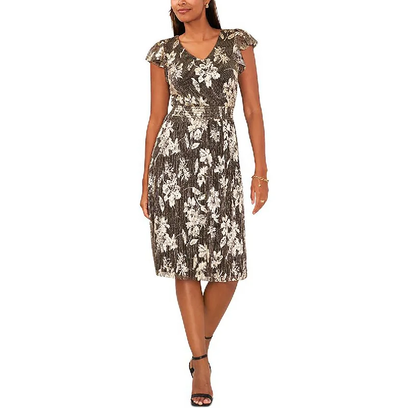 While Supplies Last Petites Womens Metallic Floral Evening Dress