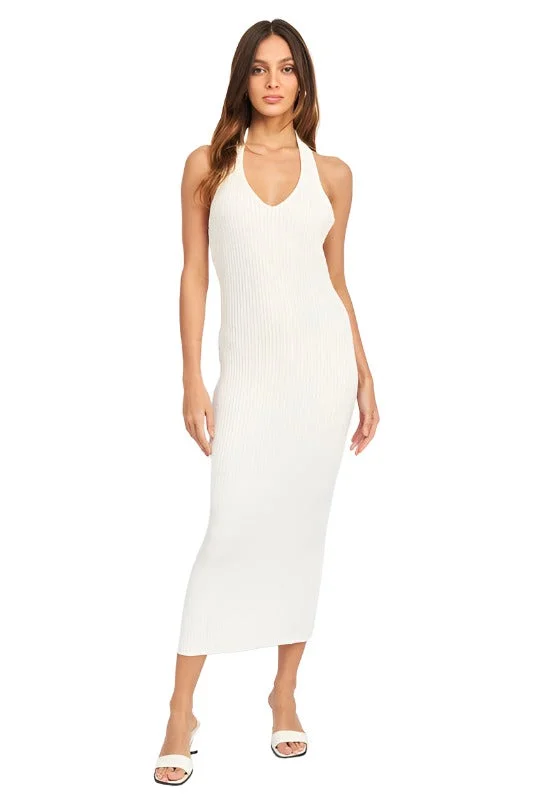 Price Drop Alert Halter Neck Bodycon Midi Dress
