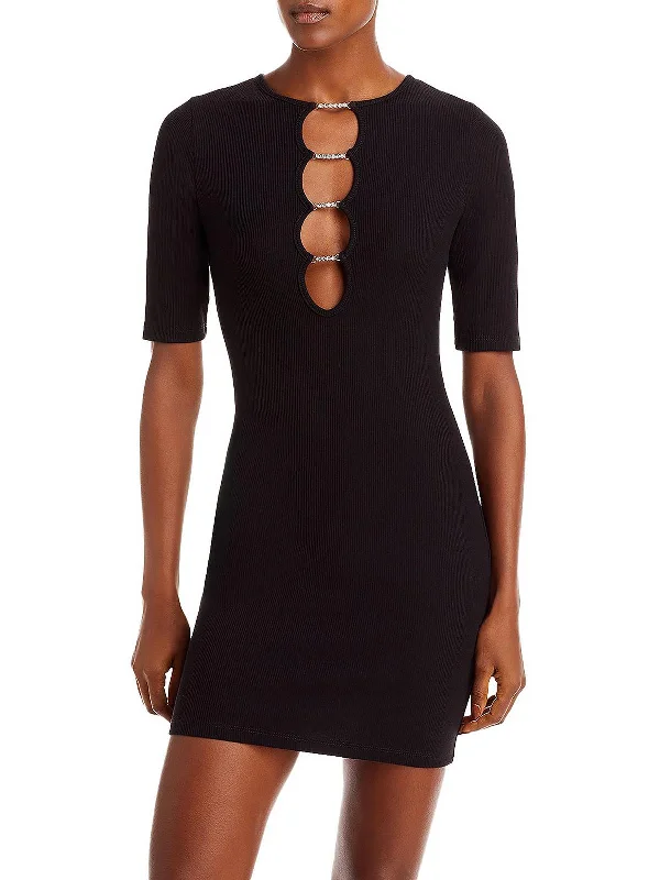 Epic Deals Crystal Womens Ladder Stitch Mini Sweaterdress