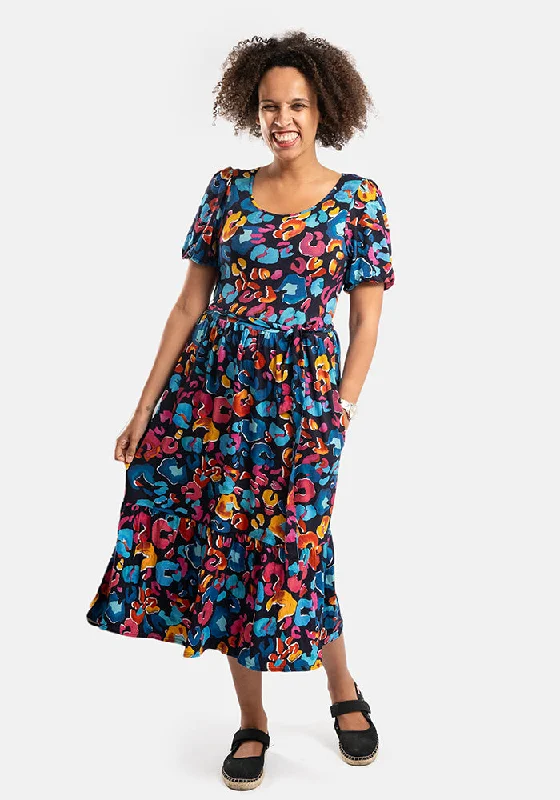 Weekend Special Kathleen Animal Print Tiered Hem Viscose Midi Dress