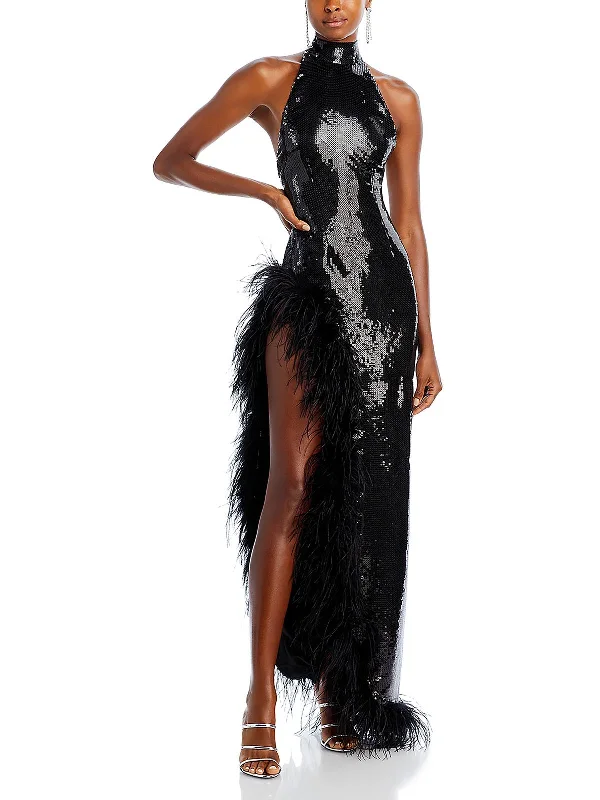 Price Drop Vixen Womens Sequined Halter Evening Dress
