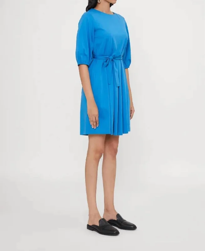 Don’t Miss Out Jumbo Pleated Knit Jersey Dress With Tie In Ocean