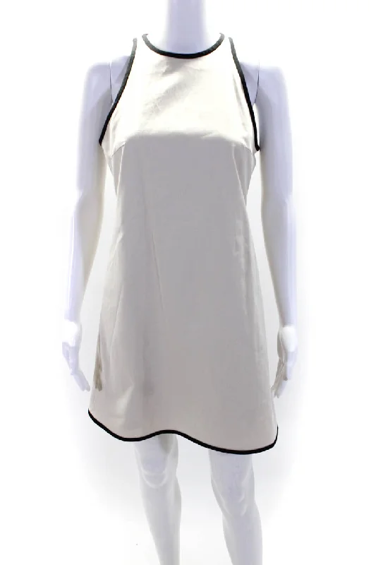 Year-End Sale Theory Womens Crew Neck Sleeveless Khaki Shift Dress Beige Black