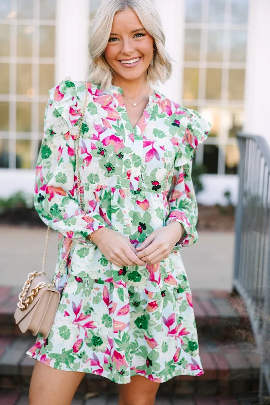 Can't Miss At This Time Green Floral L/S Dress