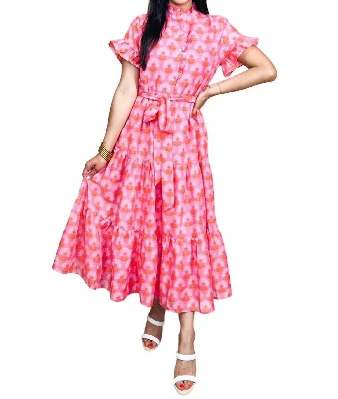 Clearance Event Cassidy Button Up Midi Dress In Pink