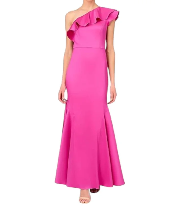 Fantastic Offers One Shoulder A-Line Gown In Magenta
