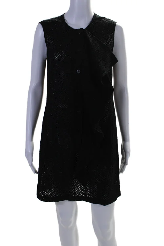 Bargain Bin marysia Womens Ruffled Button Down Sleeveless Dress Black Cotton