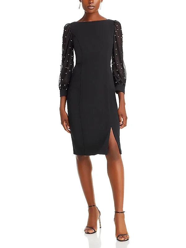 Super Deal Womens Embellished Sheer Sleeve Cocktail And Party Dress