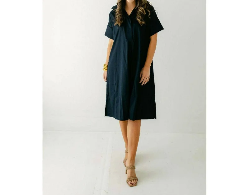 Can't Be Beat Addie Midi Shirtdress In Navy