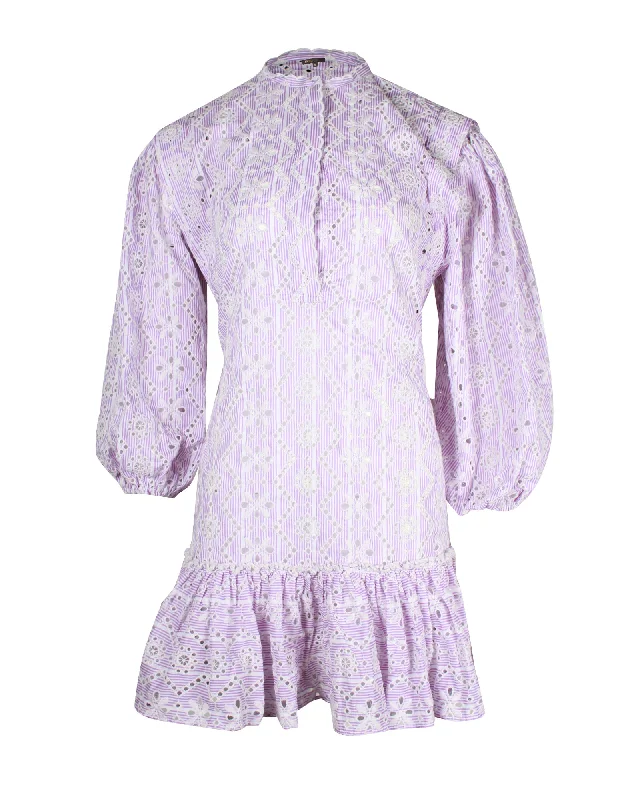 Doorbuster Deal Maje Rosiry Eyelet Striped Mini Dress in Lilac Cotton