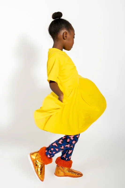 Today's Special YELLOW GATHERED JERSEY T-SHIRT DRESS