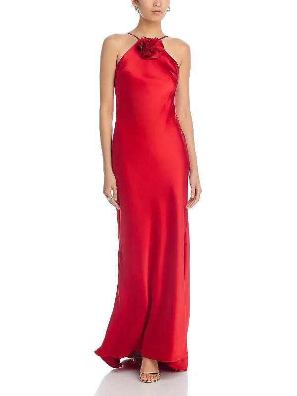 Midnight Madness Womens Satin Sleeveless Evening Dress