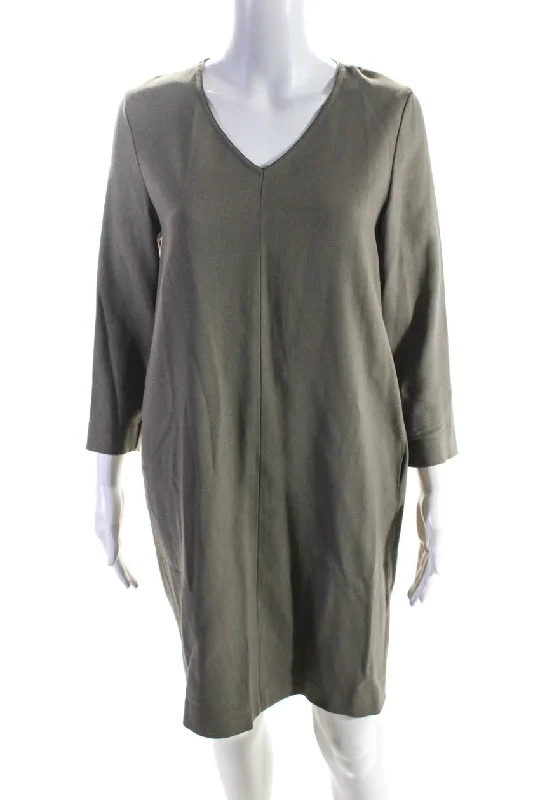 New Deals Fabiana Filippi Womens V Neck Long Sleeved Knee Length Shift Dress Taupe