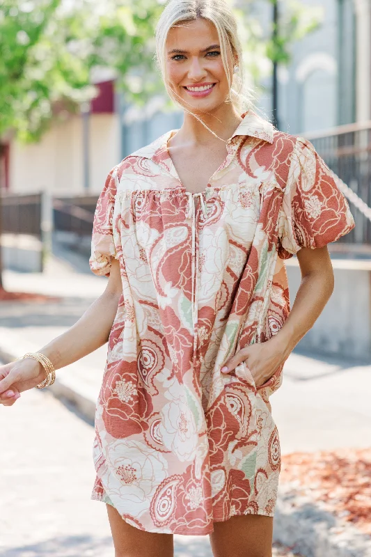 Low Prices Better Than You Know Cinnamon Orange Floral Dress