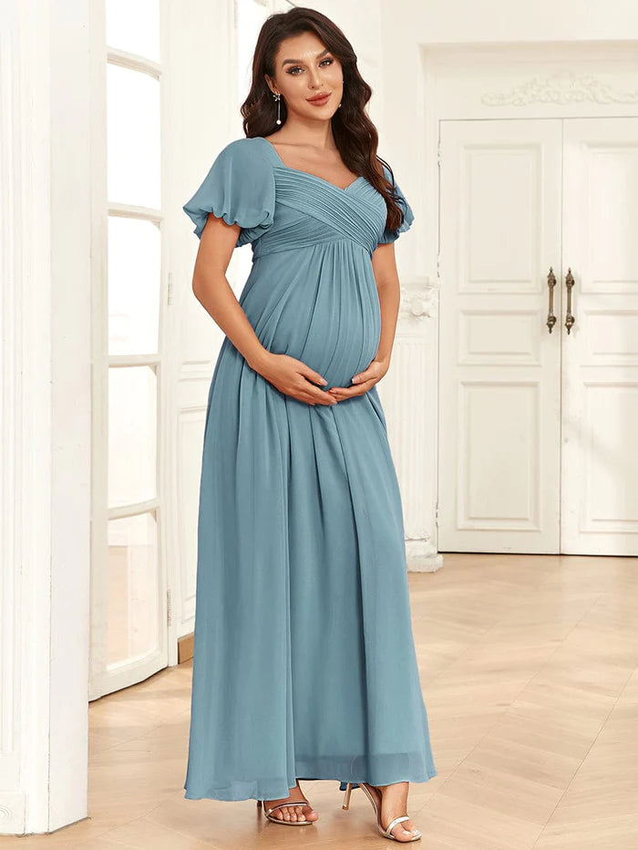 Flash Deals Chiffon Pleated V-Neck Tie-Back A-Line Maternity Dress