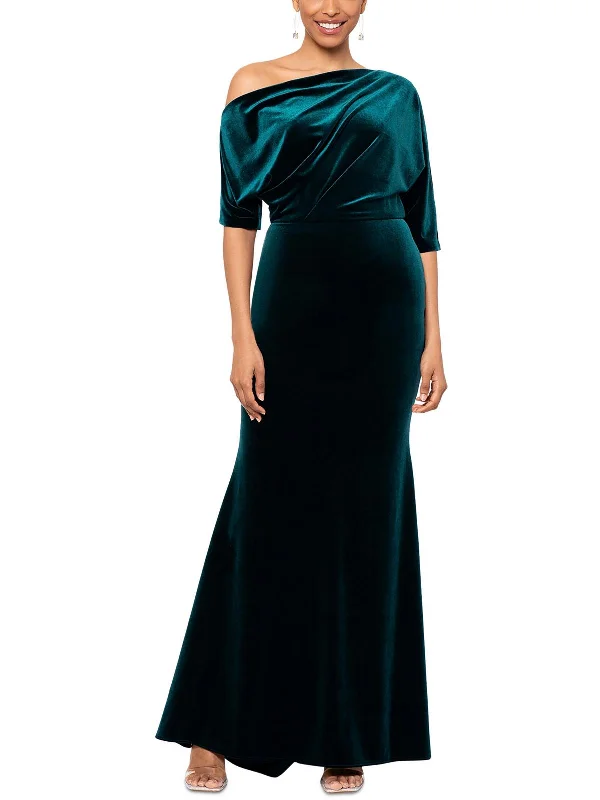 Blowout Deals Womens Velvet One Shoulder Evening Dress