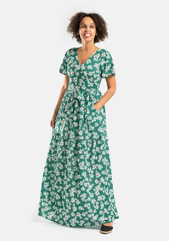 Deal of the Day Clora Green Ditsy Print Tiered Hem Maxi Dress