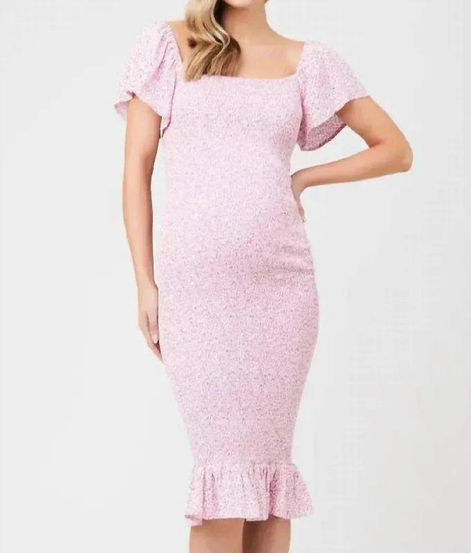 Big Discounts Selma Shirred Dress In Baby Pink