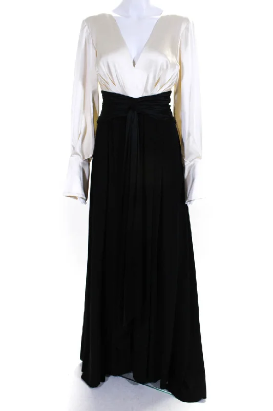 Act Now Prabal Gurung Satin Color Block Evening Gown White
