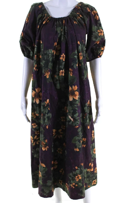 Hurry In Merlette Womens Floral Print Short Sleeves Sun Dress Purple