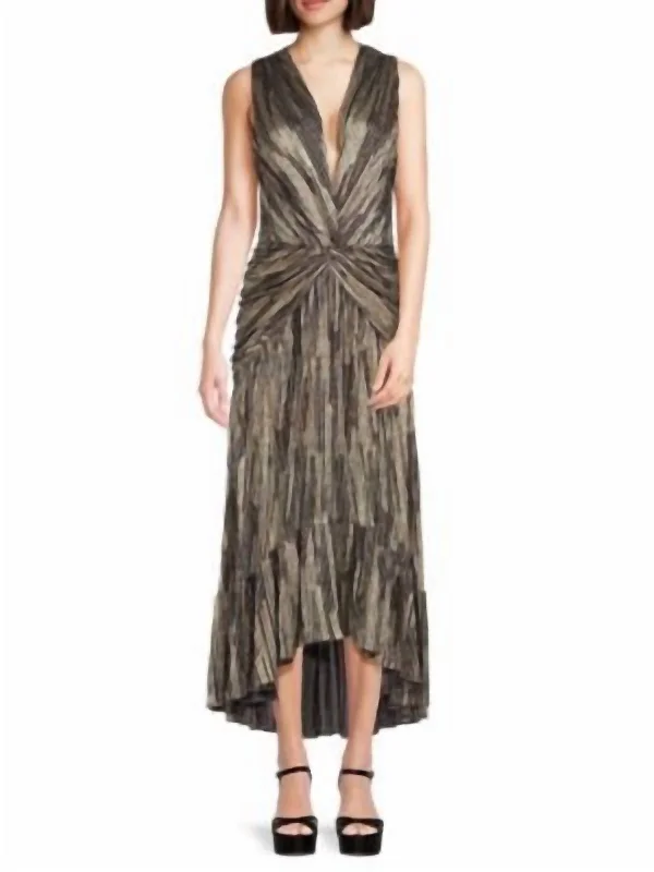 Crazy Deals Ava Plunging Twist Maxi Dress In Metallic